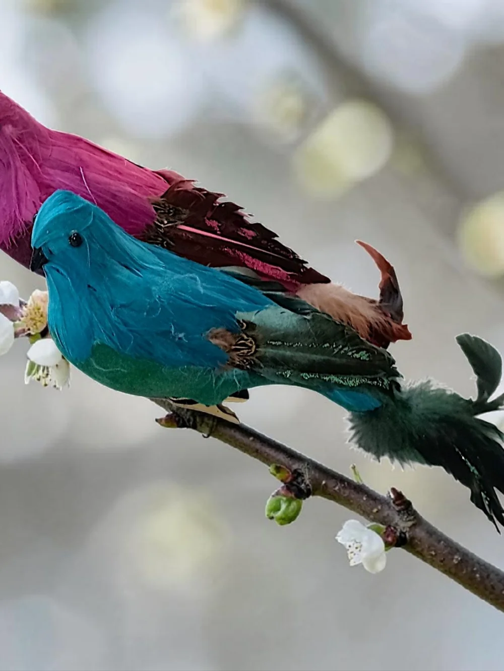 2‎ Vintage Feathered Peacock Bird Ornaments Clip On Large Pink Blue Christmas